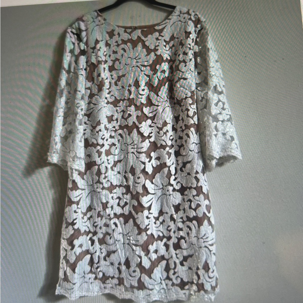 Dress the Population Grace sequin lace white dress. Fully line. Size Lg